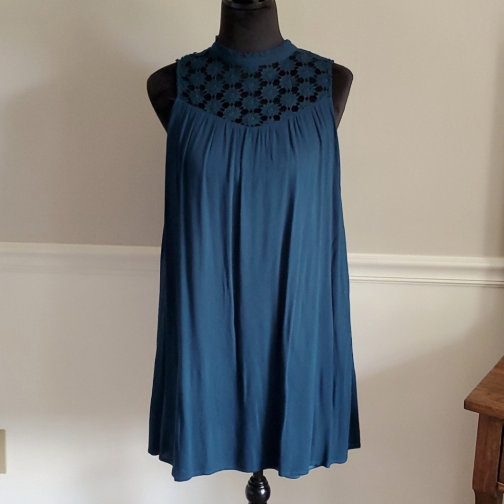 Teal crocheted top flowy dress